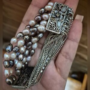 Vintage Silver Pearl Bracelet